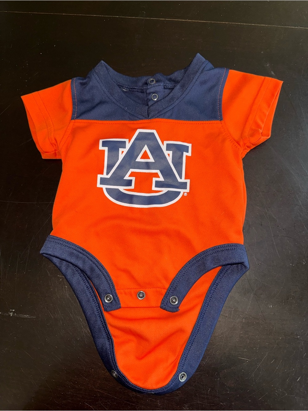 Auburn-Inspired Orange and Navy Baby Bodysuit with Logo